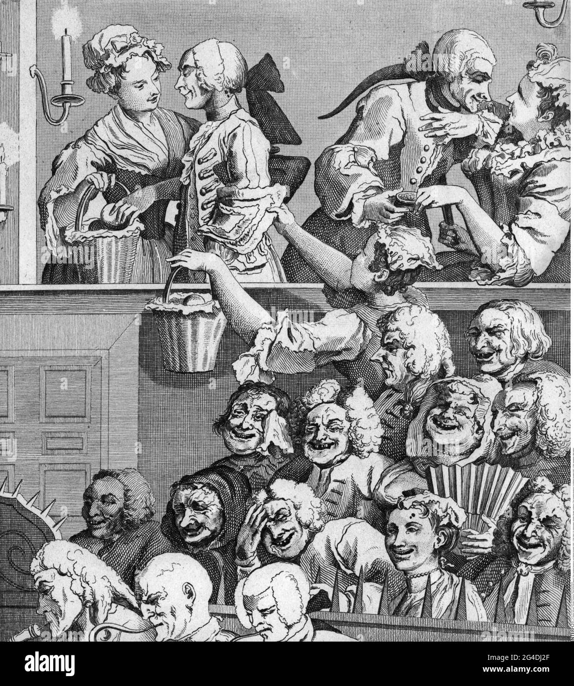 Theater / Theater, Publikum, 'The laching audience', von William Hogarth (1697 - 1764), Gravur, ARTIST'S COPYRIGHT MUSS NICHT FREIGEGEBEN WERDEN Stockfoto