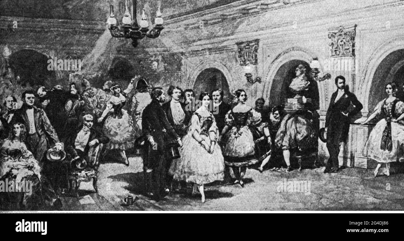 Theater / Theater, Publikum, Foyer der Pariser Oper, Paris, Zeichnung, von Eugene Louis Lami, ARTIST'S COPYRIGHT MUSS NICHT FREIGEGEBEN WERDEN Stockfoto