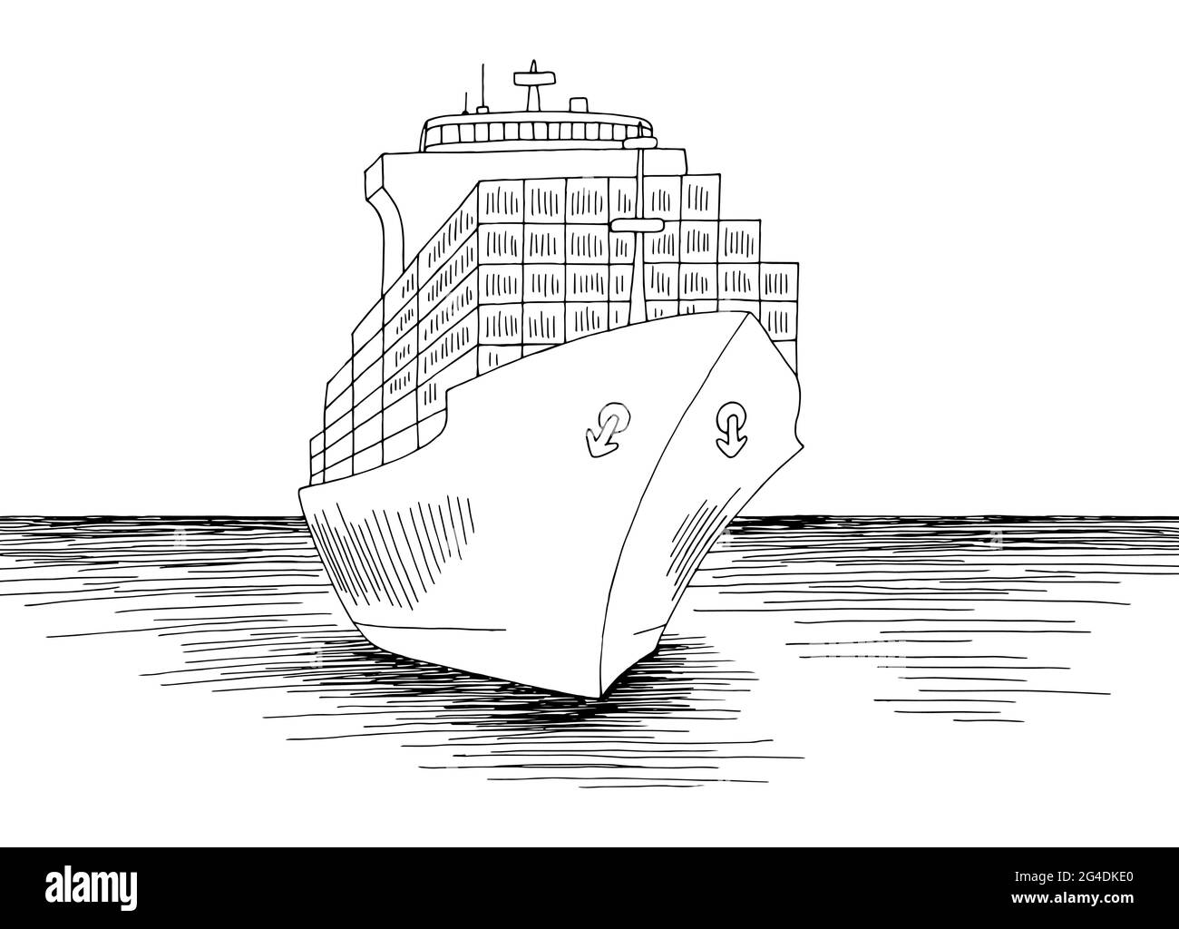 Frachtschiff Grafik schwarz weiß Meer Landschaft Skizze Illustration Vektor Stock Vektor