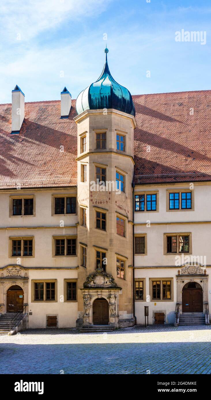 Rothenburg ob der Tauber, Franken/Deutschland: Altes Gymnasium, Panoramaaufnahme Stockfoto