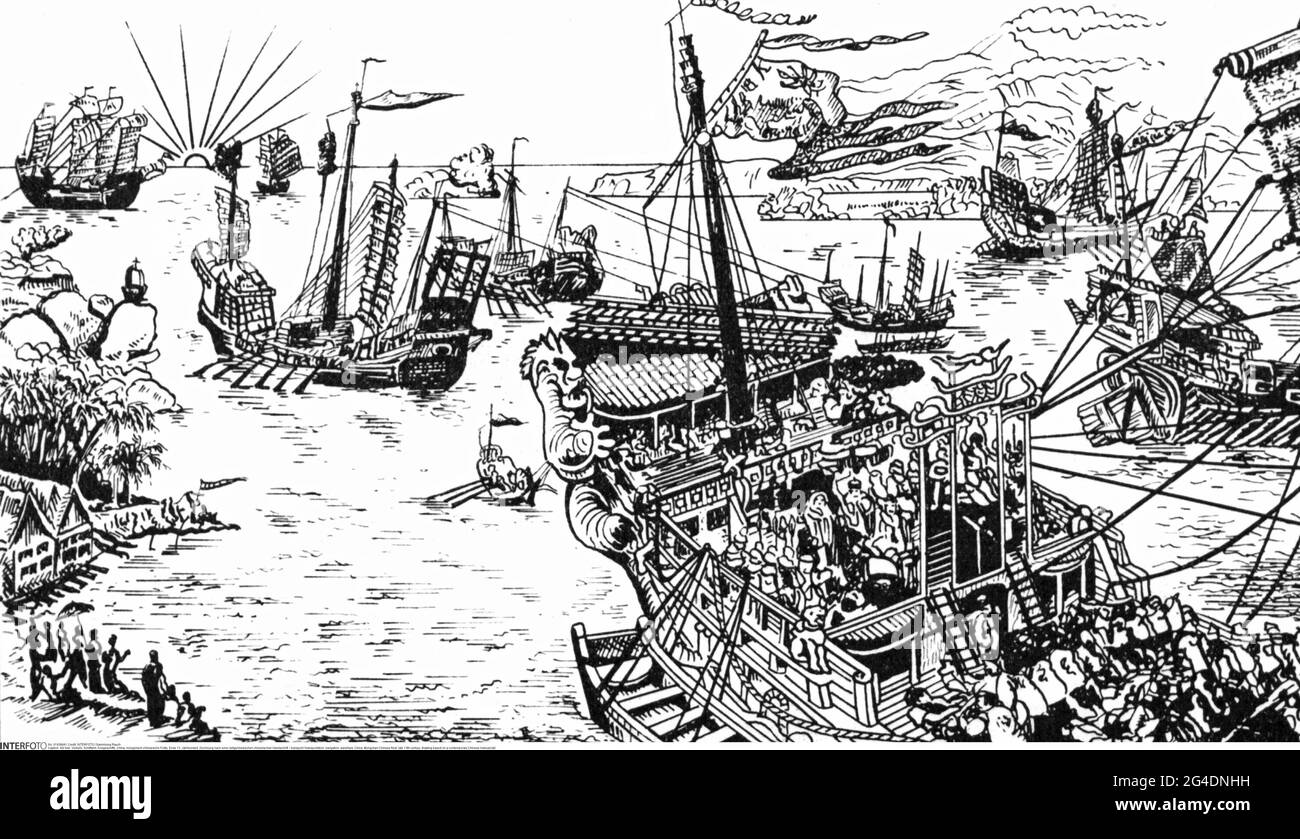 Transport / Transport, Navigation, Kriegsschiffe, China, mongolisch-chinesische Flotte, Ende des 13. Jahrhunderts muss das URHEBERRECHT VON ARTIST's NICHT FREIGEGEBEN WERDEN Stockfoto