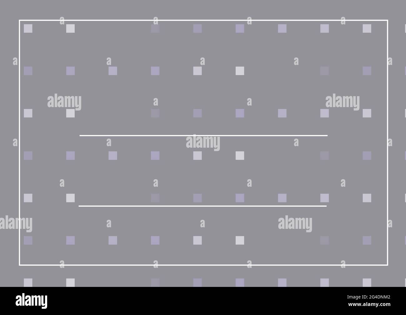 Weiße Linien und kopiere den Platz vor violetten Mosaikquadraten auf grauem Hintergrund Stockfoto