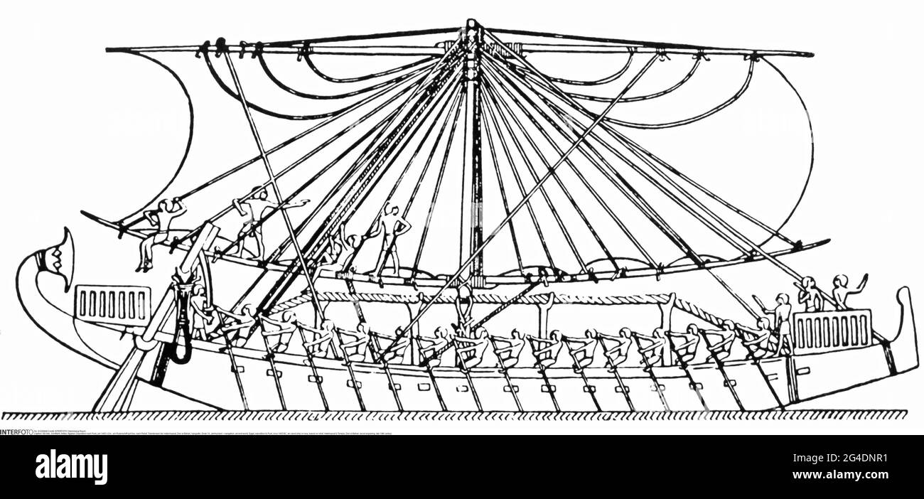 Navigation, Antike Welt, Ägypten, Expedition nach Punt, um 1465 v. Chr., Ein ausgefahrenes Schiff auf See, ZUSÄTZLICHE-RIGHTS-CLEARANCE-INFO-NOT-AVAILABLE Stockfoto