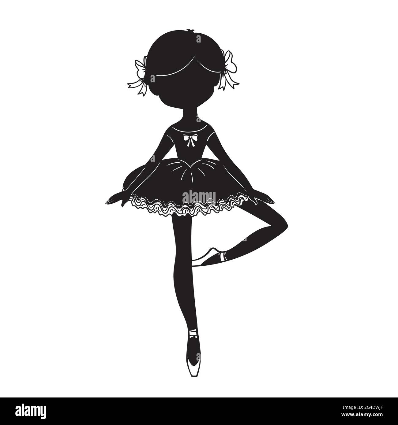Schwarze Silhouette von niedlichen kleinen Ballerina isoliert auf weißem Hintergrund.Dancer Schwarz und Weiß Design. Stock Vektor