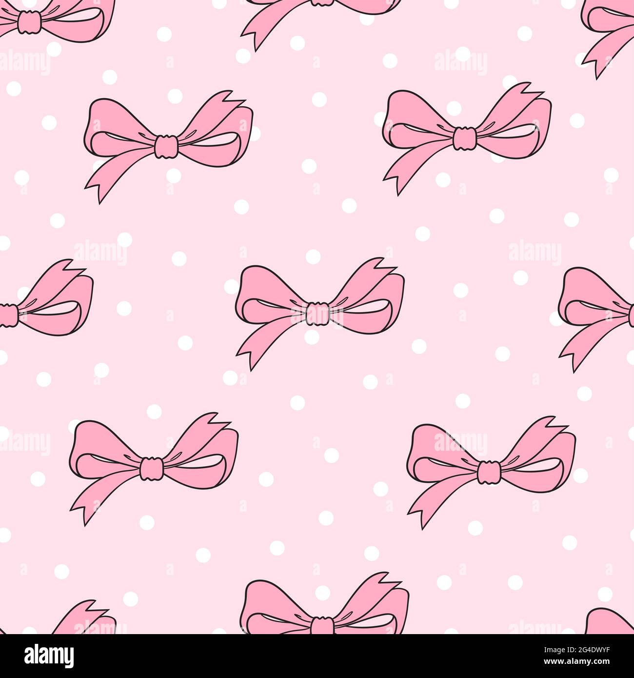Nahtlose Muster mit rosa Schleifen, Bändern und Punkten.Stock Illustration.Festlicher Hintergrund für die Verpackung, Design. Stock Vektor