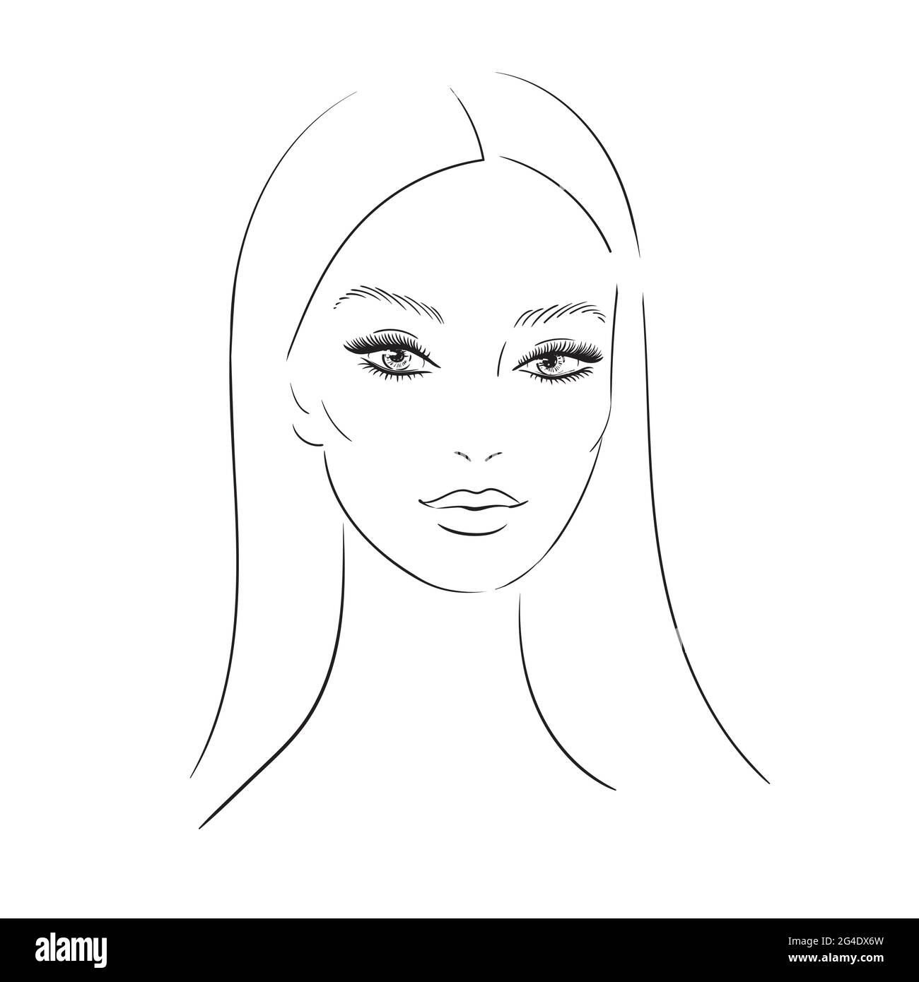 Logo Frauen auf weißem Hintergrund.Junge Frau Skizze Gesicht mit üppigen Wimpern auf weißem Hintergrund, Vektor. Creative Vector weibliche Symbol, Wimpern Erweiterung. Stock Vektor