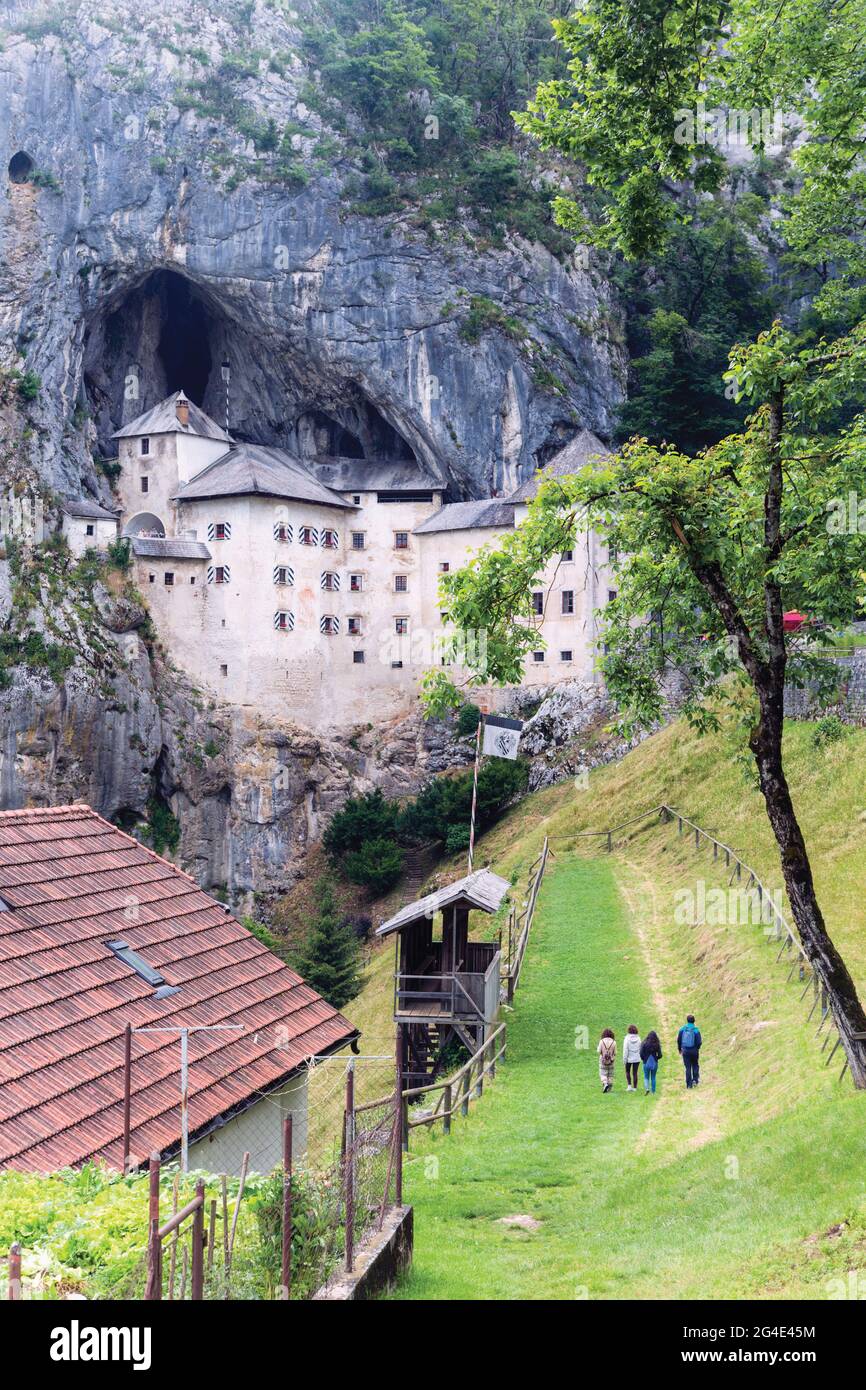 Predjama, Innerer Krain, Slowenien. Predjama Castle, in der Öffnung einer Höhle gebaut. Es stammt ursprünglich aus dem 13. Jahrhundert. Das aktuelle Versi Stockfoto