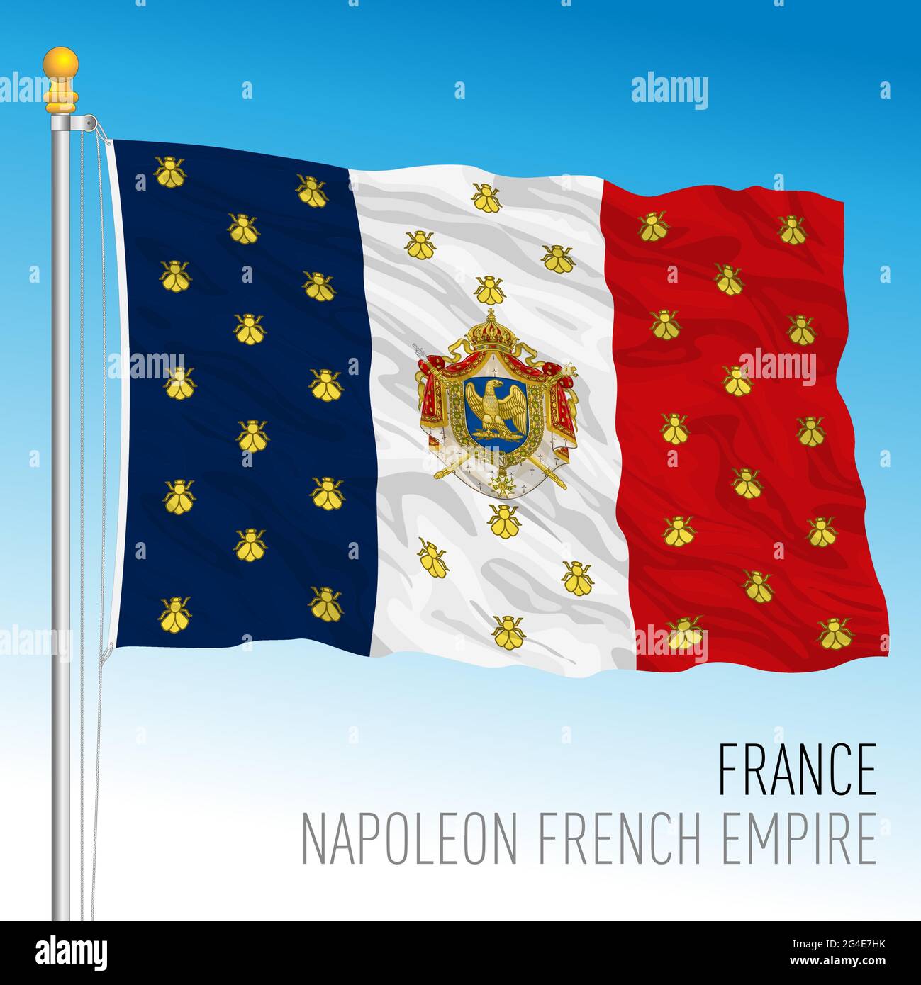 Napoleon Bonaparte Flagge des Französischen Reiches, Frankreich, historisches Emblem, Vektorgrafik Stock Vektor