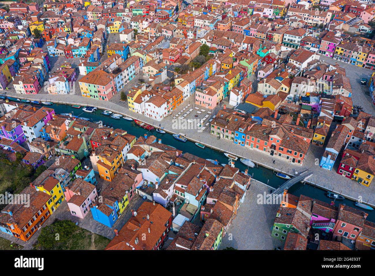 Luftaufnahme der bunten Häuser der Insel Burano, Italien, Venedig Stockfoto