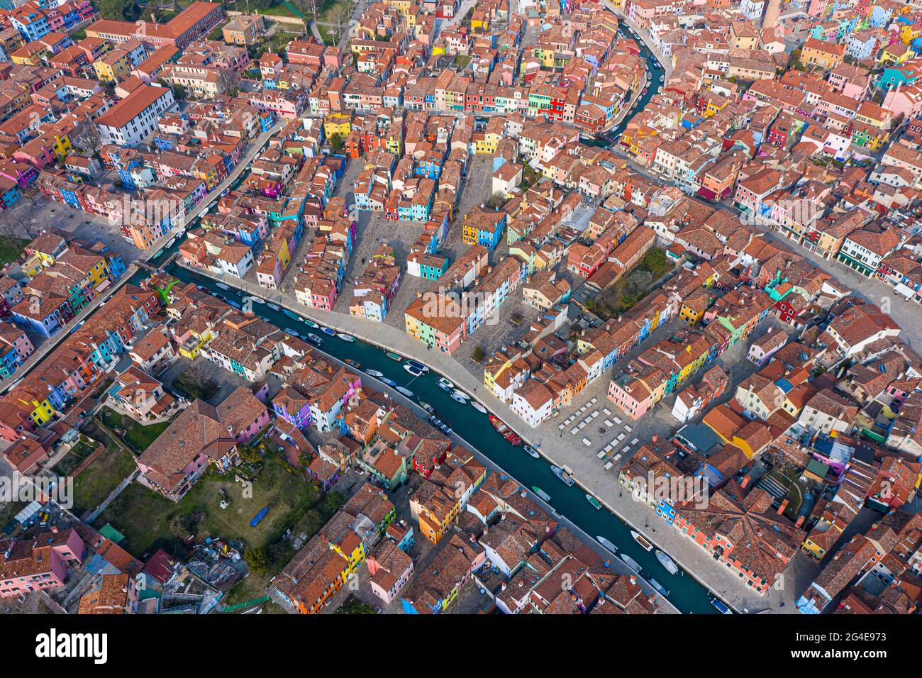 Luftaufnahme der bunten Häuser der Insel Burano, Italien, Venedig Stockfoto