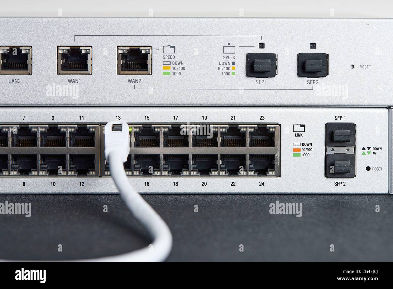 nahaufnahme des internet-Router-Steckers Stockfoto