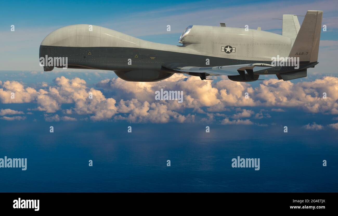 Die Überwachungsdrohne MQ-4C Triton der US Navy, auch bekannt als UAV/UAS/unbemanntes Luftfahrzeug/BAMS Stockfoto