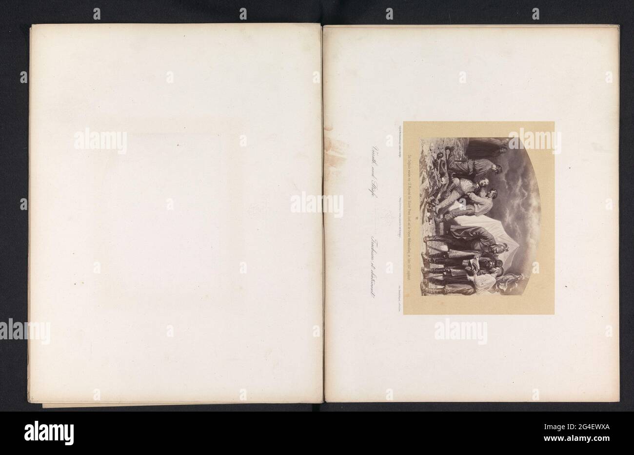 Fotoproduktion einer Zeichnung eines wahrscheinlich Verräters, die von zwei Männern und drei Soldaten gehalten wird, die einen Brief gelesen haben; Verraath und Punished. . Stockfoto