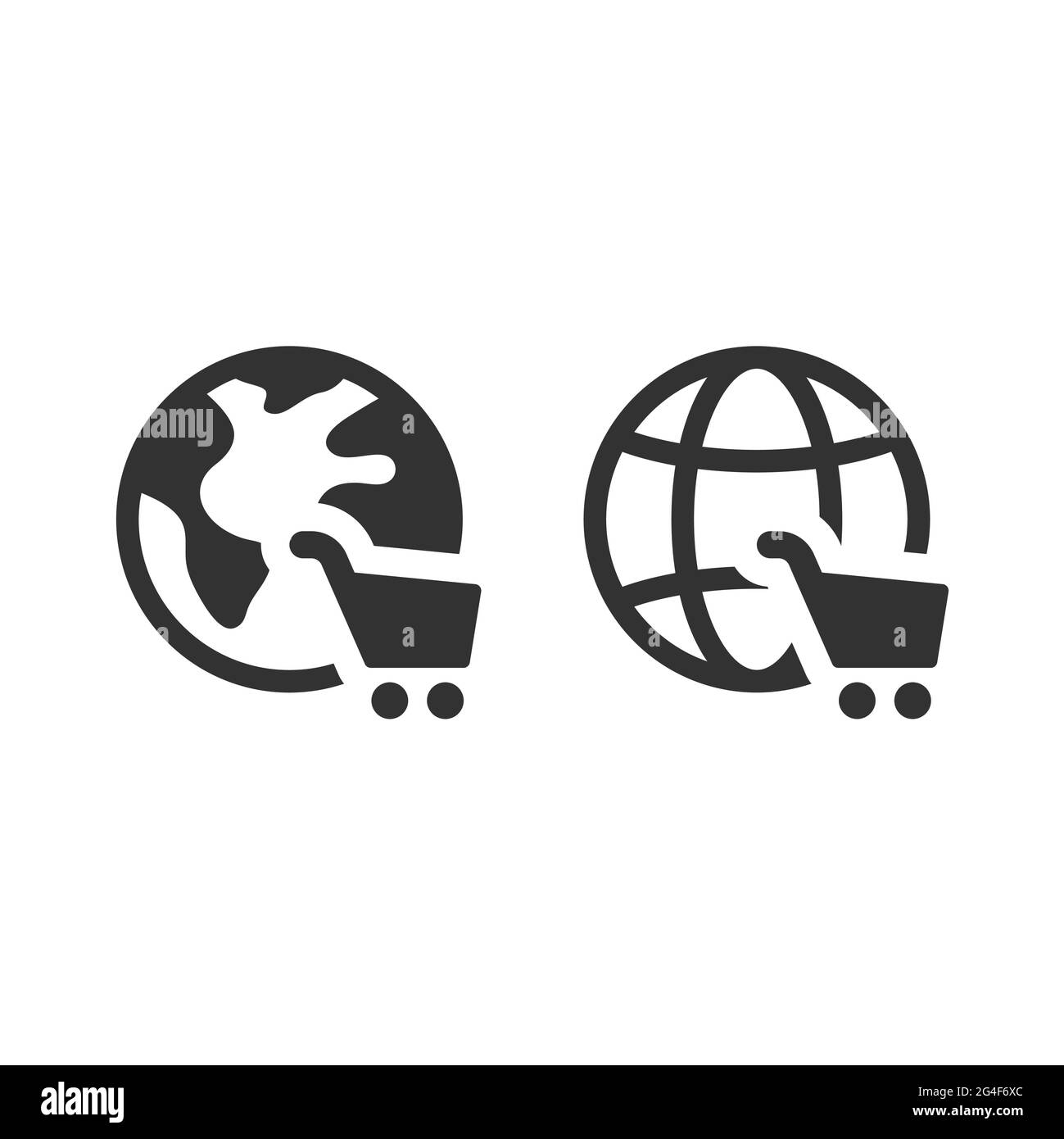Globus mit Einkaufswagen-Vektor-Symbol. Schwarzer Planet, E-Commerce, Online-Shop Symbol. Stock Vektor