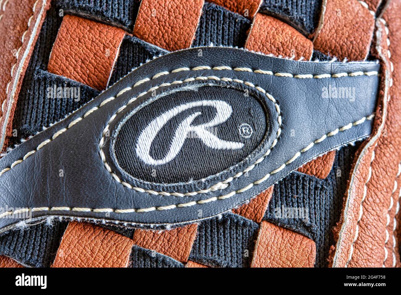 Rawlings Baseballhandschuh, Studioaufnahme von Sportgeräten Stockfoto