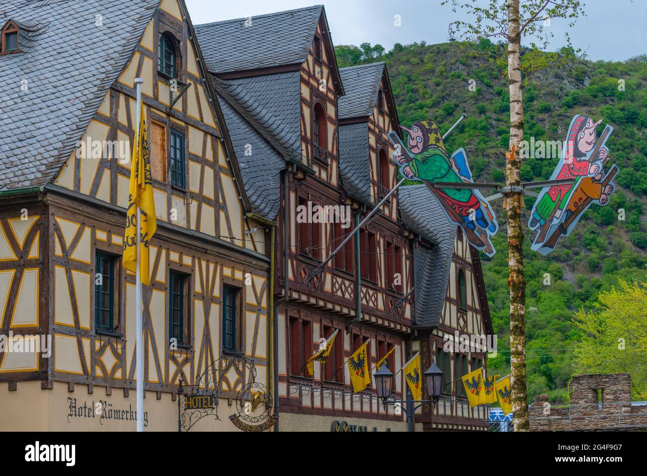 Stadt der Türme und Weine, historische Stadt Oberwesel, UpperMittelrheintal, UNESCO-Weltkulturerbe, Rheinland-Pfalz, Deutschland Stockfoto