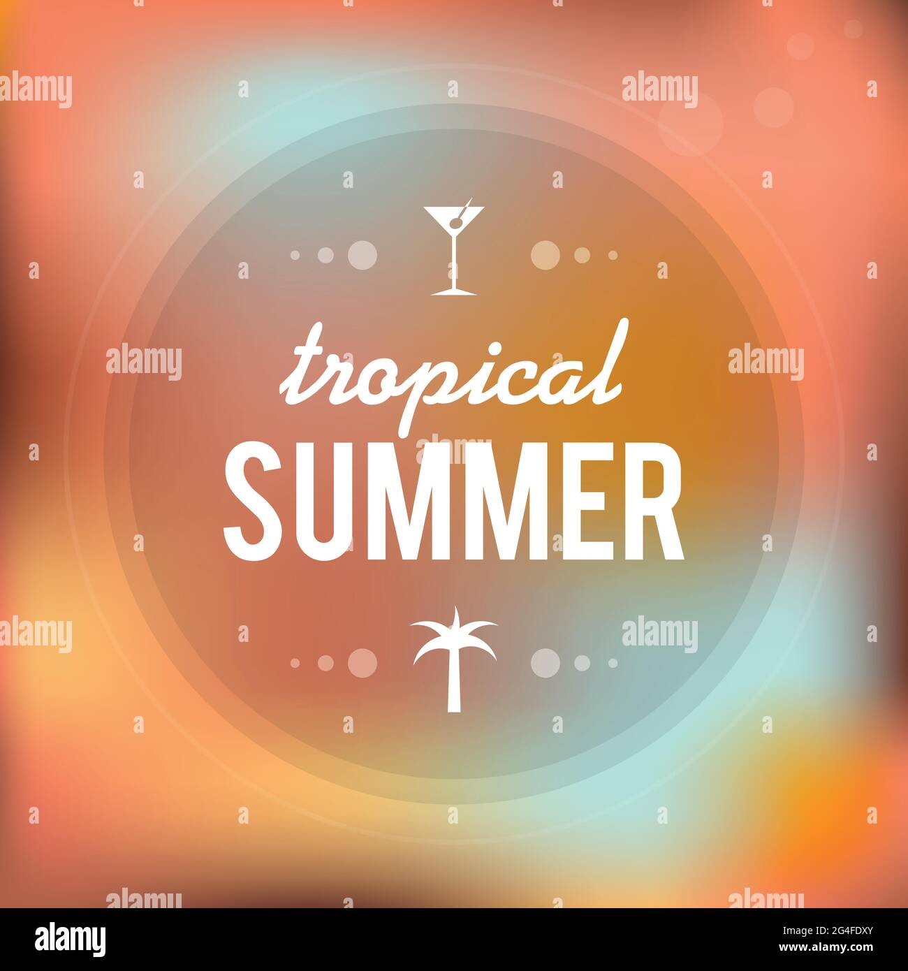 Tropischer Sommer. Cocktail- und Palmenikone. Unscharfer Hintergrund. Vektorgrafik, flaches Design Stock Vektor