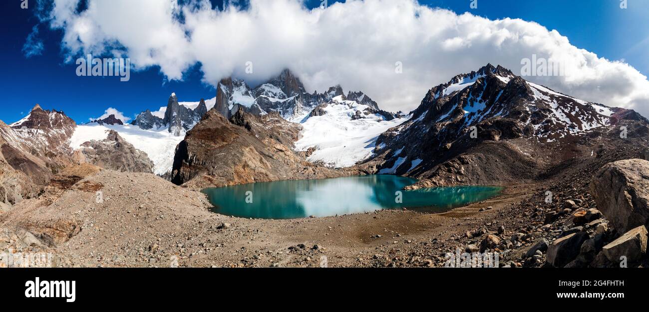 Fitz Roy Berg und Laguna de los Tres See, Nationalpark Los Glaciares, Patagonien, Argentinien Stockfoto