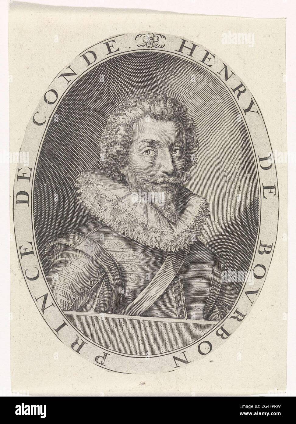 . Porträt von Henri II. De Bourbon, Prinz von Condé. Im Rahmen des Rahmens der Name und Funktion des Portraitierten in Latein. Stockfoto