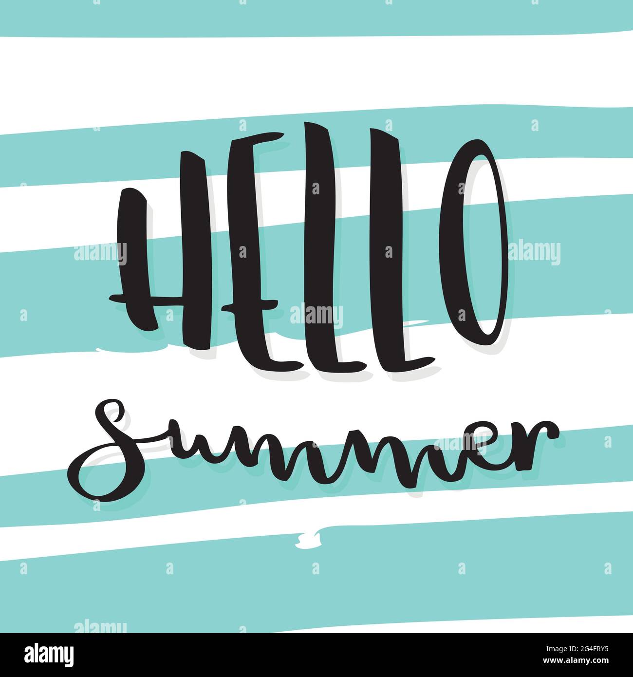 „Hello Summer“-Schriftzug. Gestreifter Hintergrund. Vektorgrafik, handgezeichnetes Design Stock Vektor