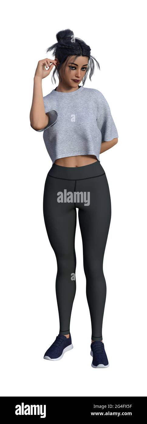 3d-Illustration einer Frau, isoliert auf weißem Hintergrund, mit der Hand auf dem Ohr. Stockfoto