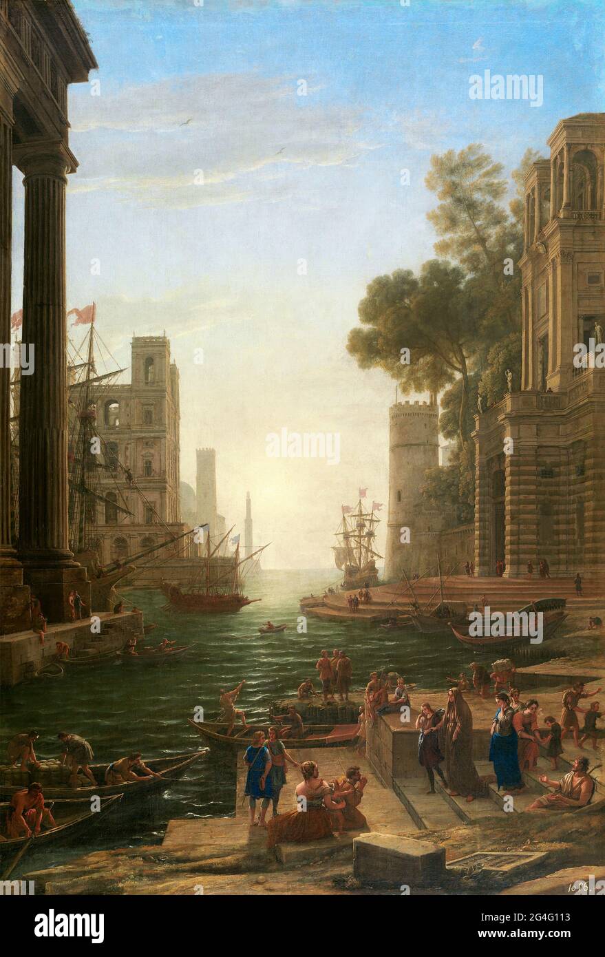 Claude Lorrain. Die Einschiffung der Heiligen Paula durch den französischen Barockmaler Claude Lorrain (geb. Claude Gellée, c. 1600 -1682), Öl auf Leinwand, c. 1639 Stockfoto