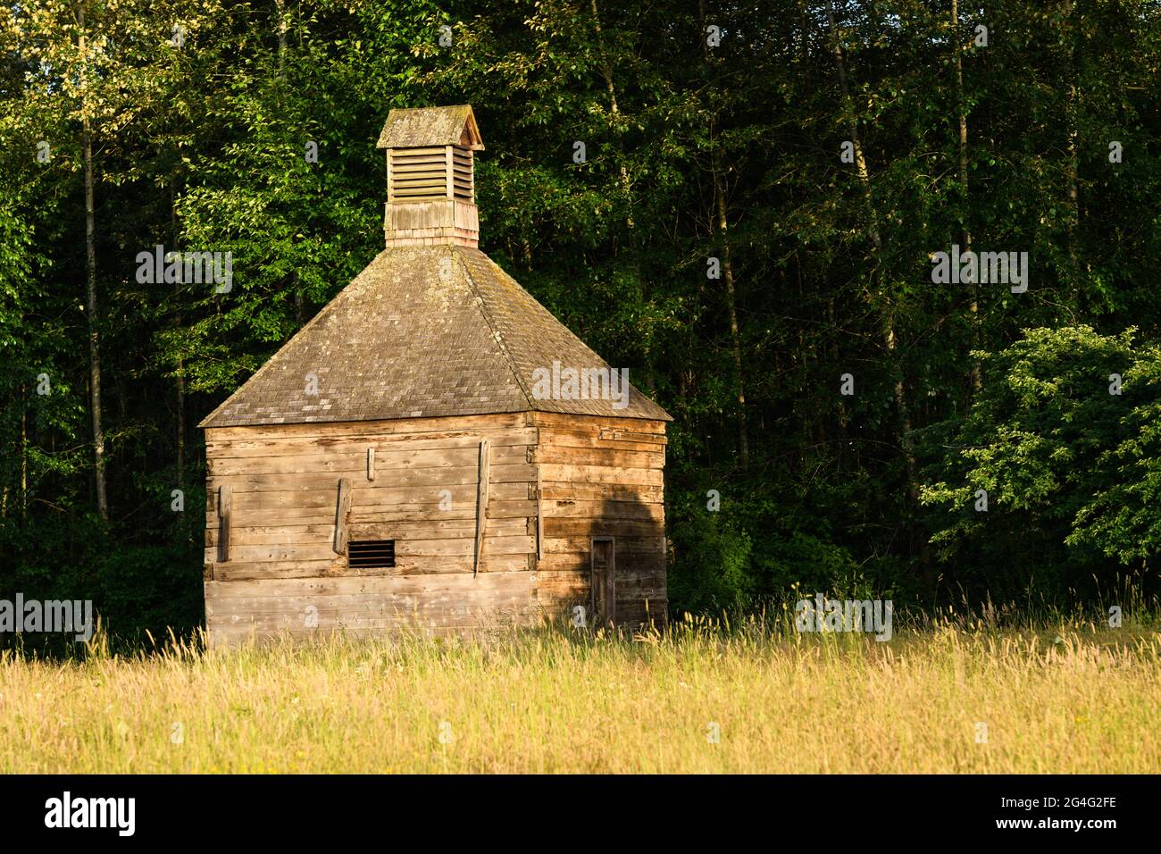 Fall City, WA, USA - 16. Juni 2021; Hop Shed wurde 1888 in Fall City in der Nähe von Seattle gebaut. Dieses Gebäude war Teil des Hopfenbooms in der Gegend Stockfoto