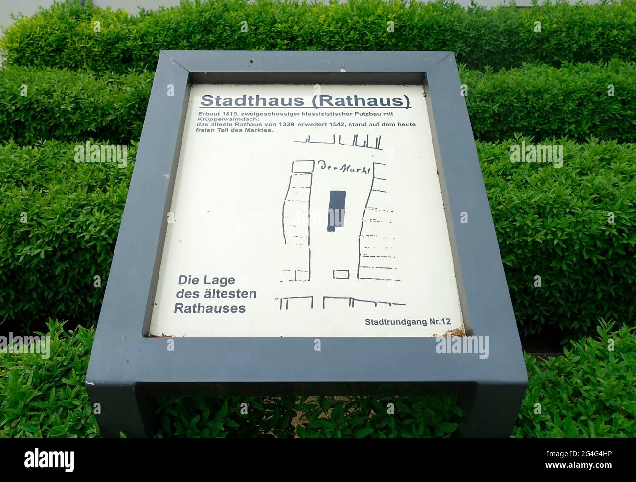 Schild, Plan des Rathauses, Strausberg, Brandenburg, Deutschland Stockfoto