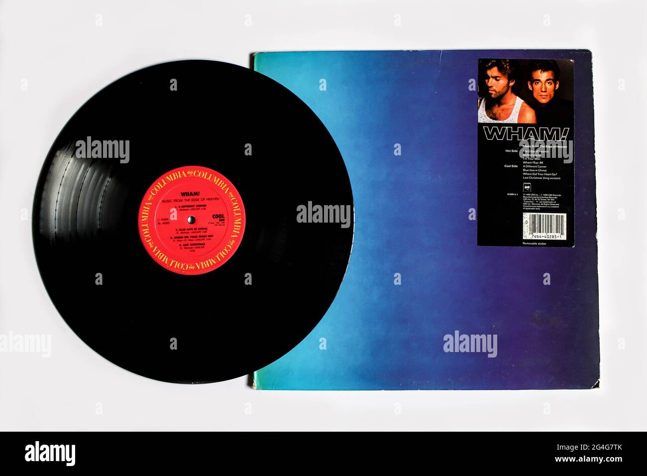 Englische Pop-, Dance-Pop-, Post-Disco-Band, Wham! duo-Musikalbum auf Vinyl-LP-Schallplatte. Titel: Music from the Edge of Heaven Album Cover Stockfoto