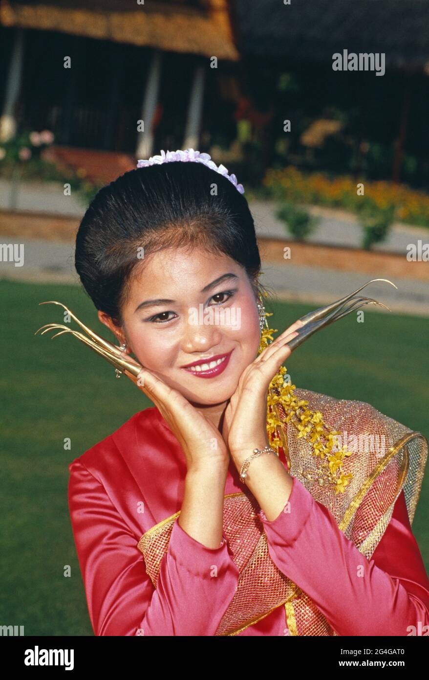 Thailand. Bangkok. Traditionelle Fingertänzerin. Stockfoto