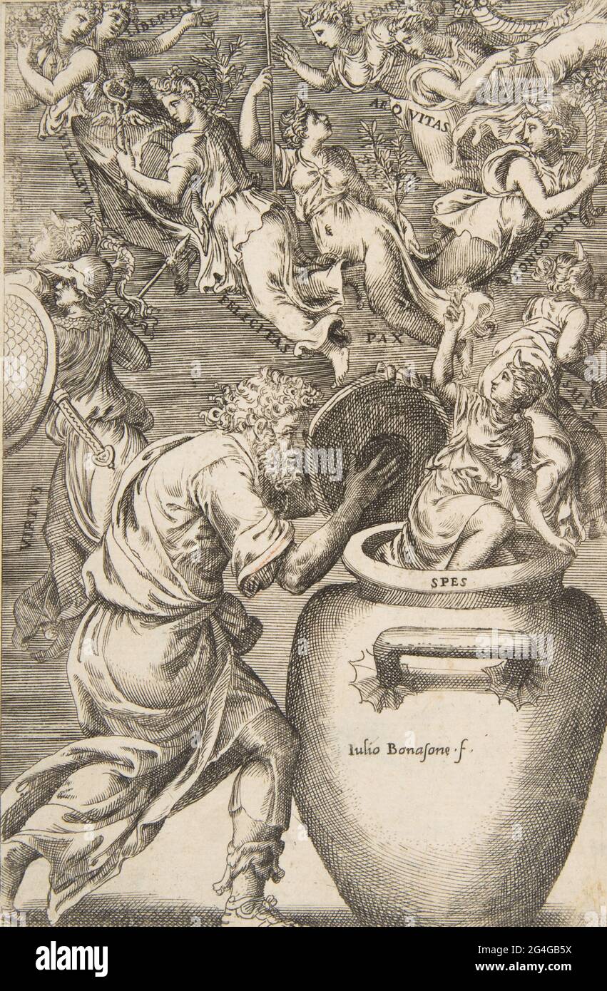 Epimetheus beim Öffnen der Büchse der Pandora, 1531-76. Stockfoto