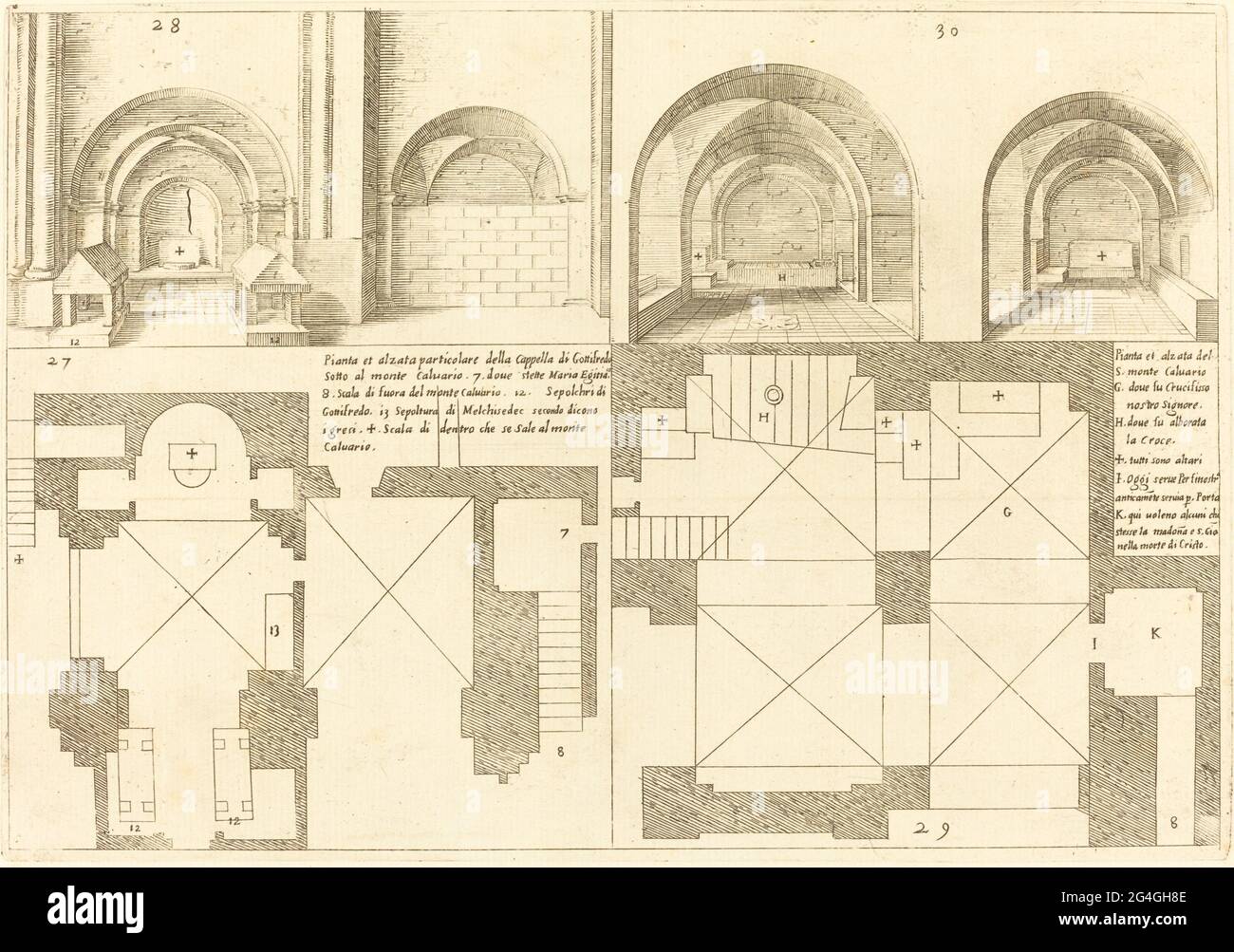 Plan und Erhebung der Kapelle von Godefroy de Bouillon, 1619. Stockfoto