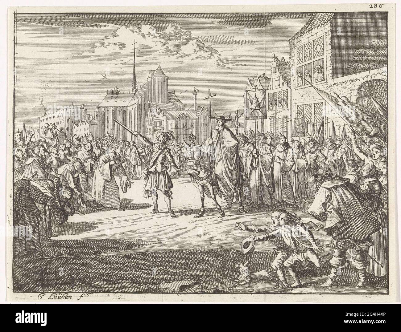 . Kardinal Nicolaas Cusa, päpstliches Erbe, kommt in den Niederlanden an. Er wird vom Volk und vom Klerus begrüßt. Der Kardinal reitet ein Maultier. Stockfoto