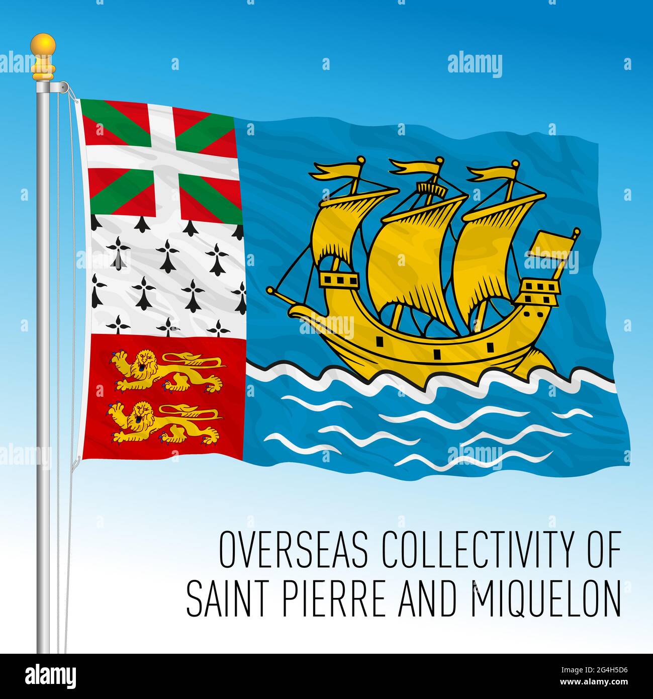 Saint Pierre und Miquelon Flagge, Übersee französisches Gebiet, Frankreich, Vektorgrafik Stock Vektor