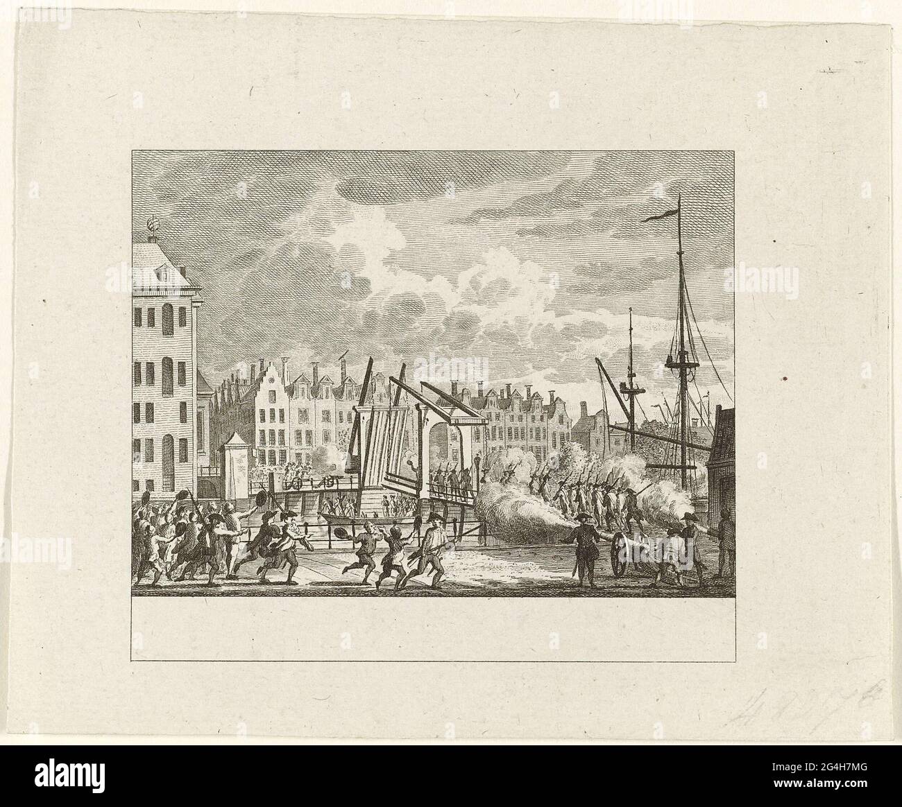 . Die Eroberung der Katzenburger-Brücke zur Insel Kattenburg auf der rebellischen Orange, die von den bewaffneten Amsterdamer Bürgern berühmt war, 30. Mai 1787. Stockfoto