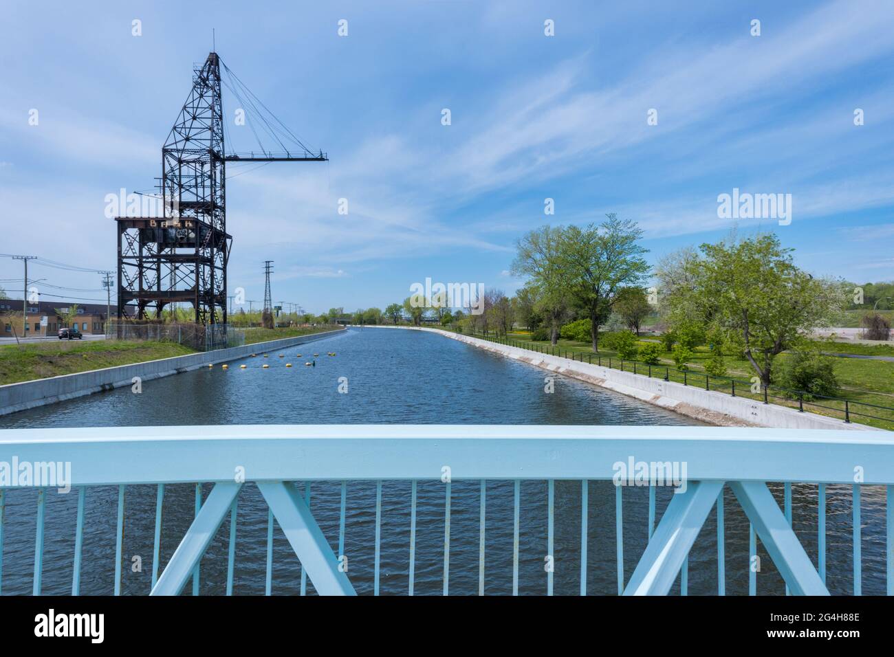Kranich am Lachine-Kanal in Montreal, Kanada Stockfoto