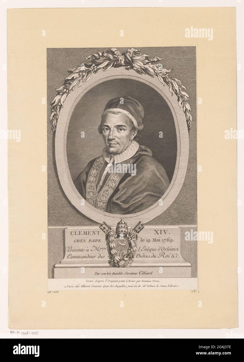 Porträt von Clemens XIV in ovaler Liste. . Stockfoto