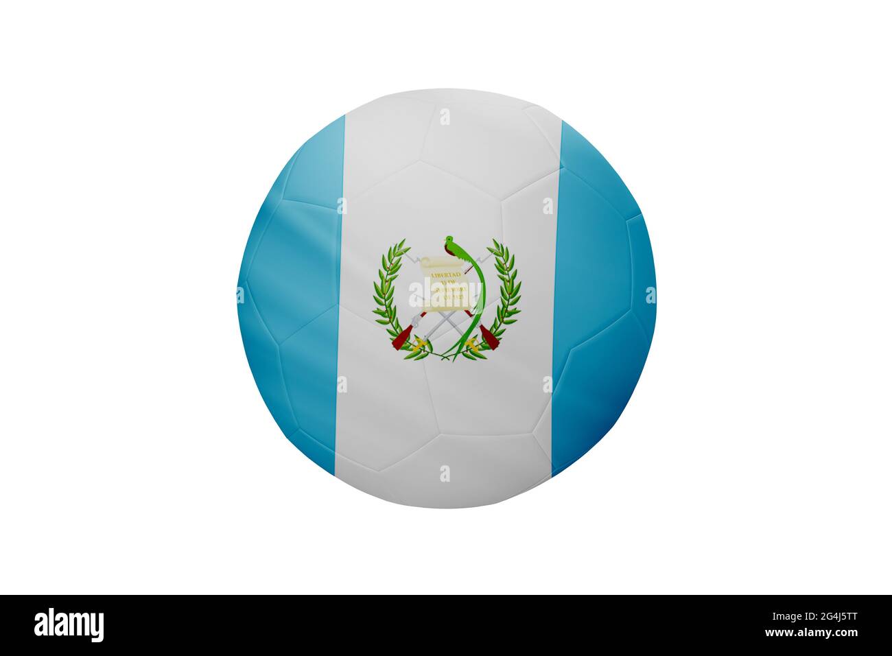 Fußball in den Farben der Guatemala-Flagge isoliert auf weißem Hintergrund. In einem konzeptionellen Meisterschaftsbild, das Guatemala unterstützt. Stockfoto