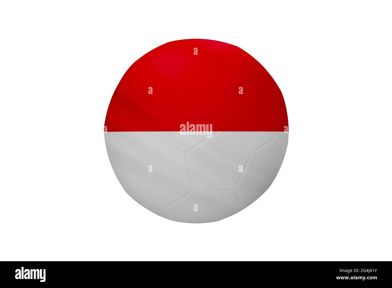 Fußball in den Farben der indonesischen Flagge isoliert auf weißem Hintergrund. In einem konzeptionellen Meisterschaftsbild, das Indonesien unterstützt. Stockfoto