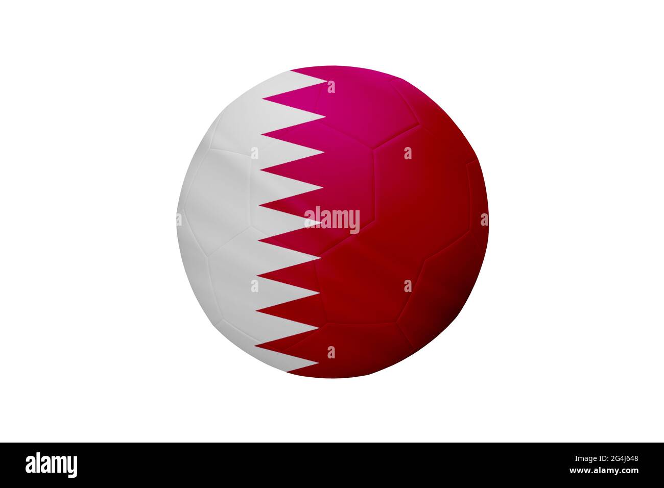 Fußball in den Farben der Qatar-Flagge isoliert auf weißem Hintergrund. In einem konzeptionellen Meisterschaftsbild, das Katar unterstützt. Stockfoto