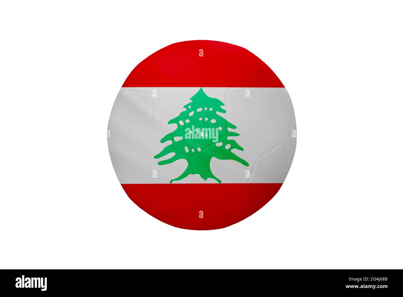 Fußball in den Farben der Libanon-Flagge isoliert auf weißem Hintergrund. In einem konzeptionellen Meisterschaftsbild, das den Libanon unterstützt. Stockfoto