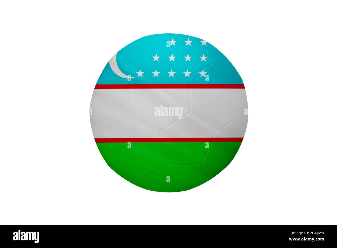 Fußball in den Farben der usbekischen Flagge isoliert auf weißem Hintergrund. In einem konzeptionellen Championat-Image, das Usbekistan unterstützt. Stockfoto