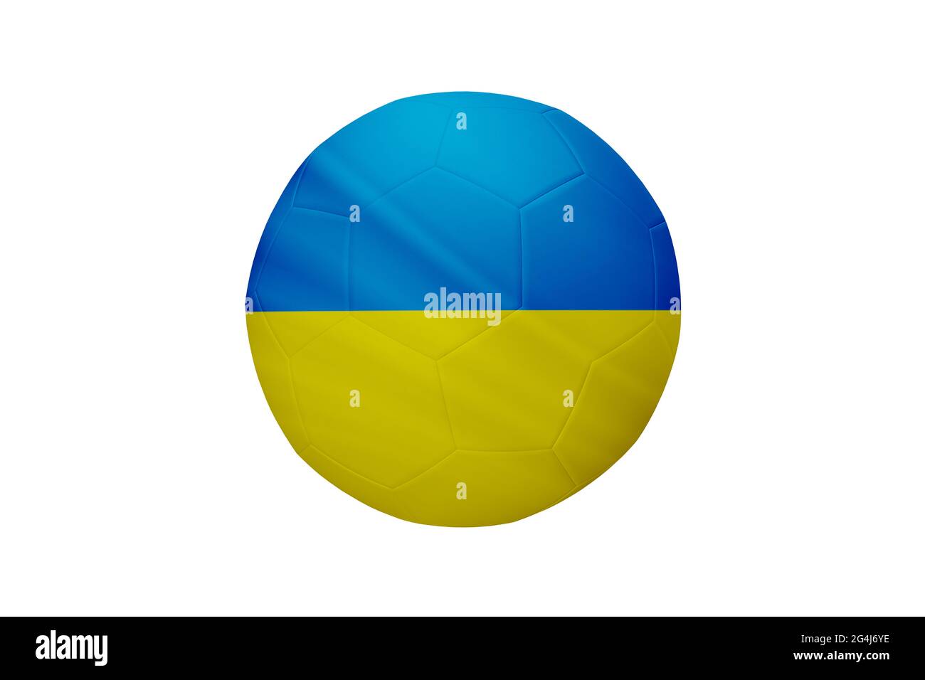 Fußball in den Farben der Ukraine-Flagge isoliert auf weißem Hintergrund. In einem konzeptionellen Meisterschaftsbild, das die Ukraine unterstützt. Stockfoto