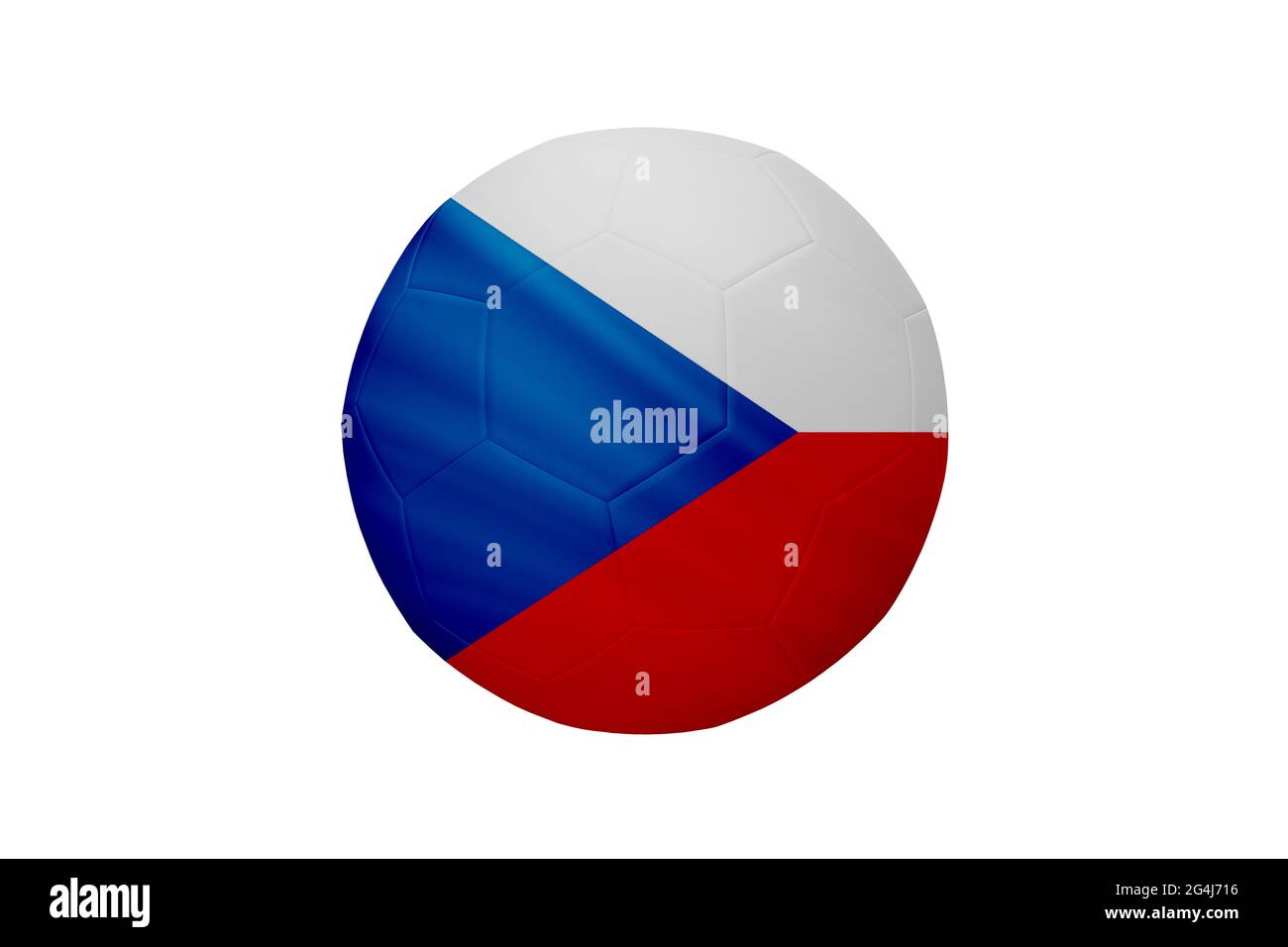Fußball in den Farben der tschechischen Flagge isoliert auf weißem Hintergrund. In einem konzeptionellen Meisterschaftsbild, das die Tschechische Republik unterstützt. Stockfoto