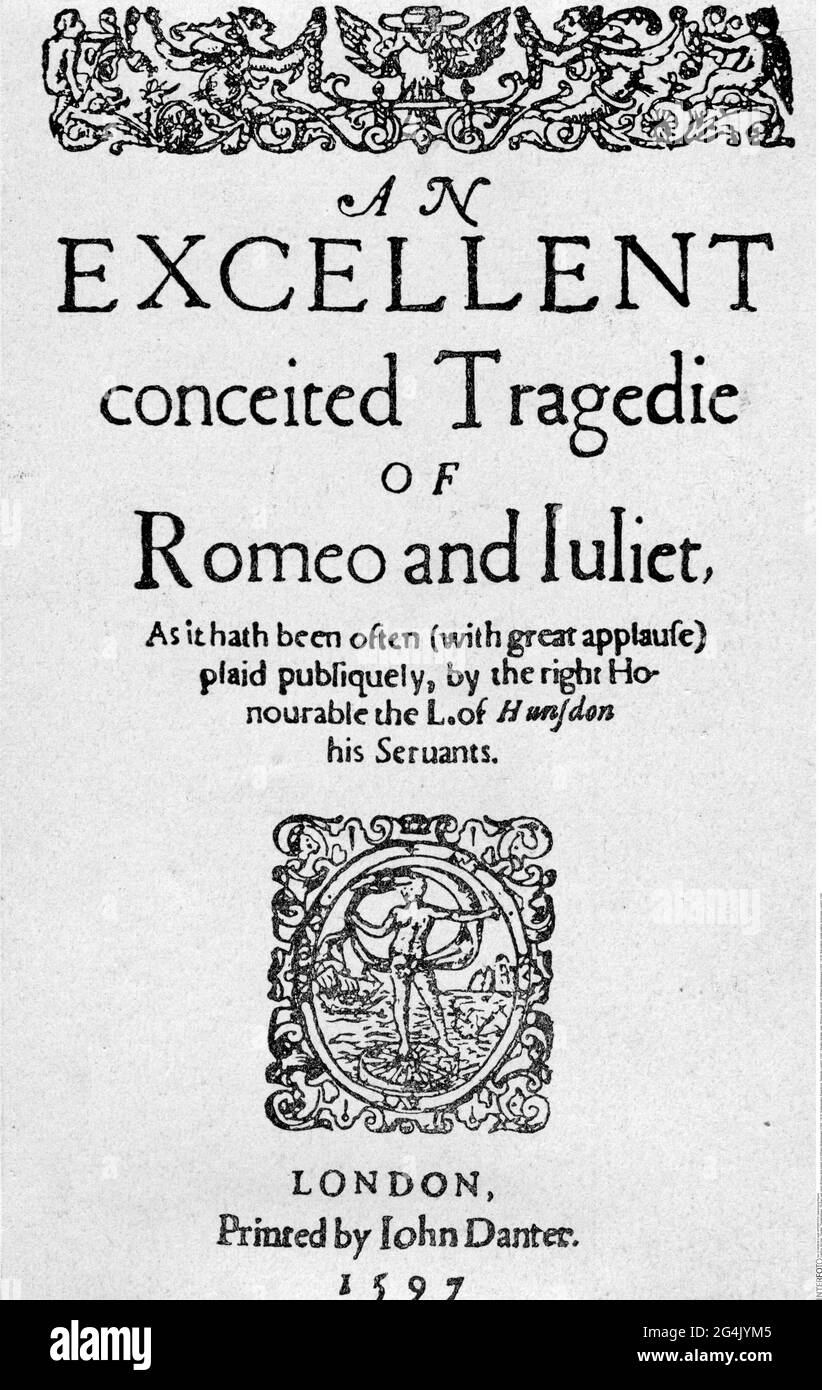 Theater / Theater, Theaterstück, 'Romeo und Julia', von William Shakespeare (1564 - 1616), Erstausgabe, ARTIST'S COPYRIGHT MUSS NICHT FREIGEGEBEN WERDEN Stockfoto