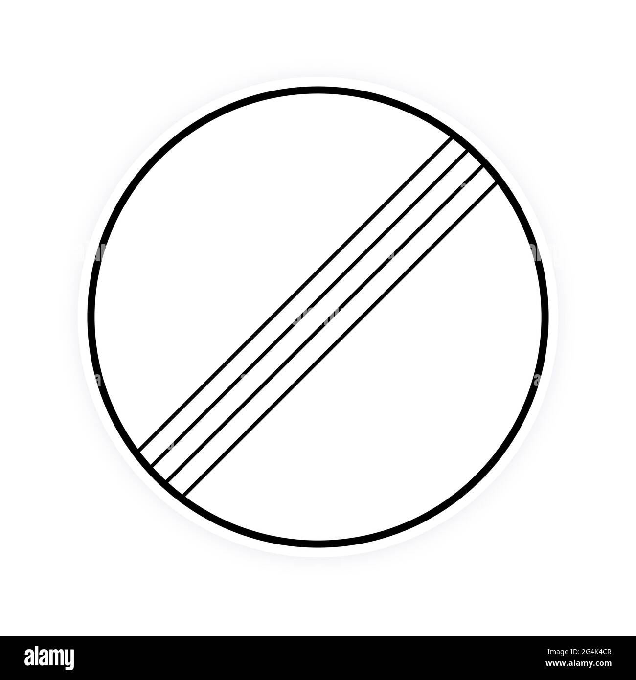 Internationaler runder Verkehr Derestriction Ende der Geschwindigkeitsbegrenzung Zeichen flachen Stil Design Vektor Illustration. Weißes Kreistafel mit schwarzem Streifensymbol. De Stock Vektor