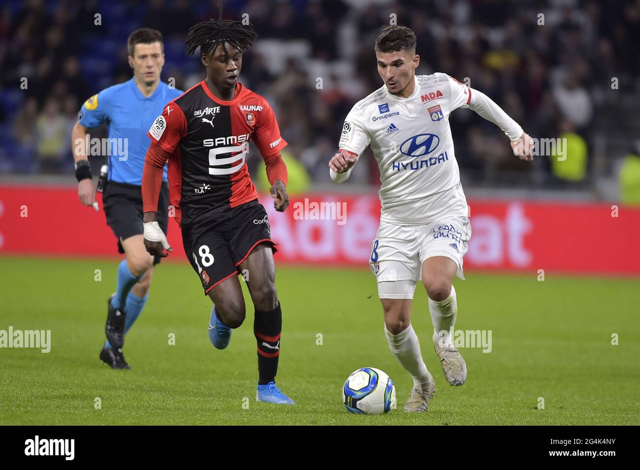 Lyon (Zentralfrankreich) am 2019/12/15: Groupama-Stadion. Stade Rennais Mittelfeldspieler Eduardo Camavinga, erst 17 Jahre alt, während eines Spiels der Co Stockfoto