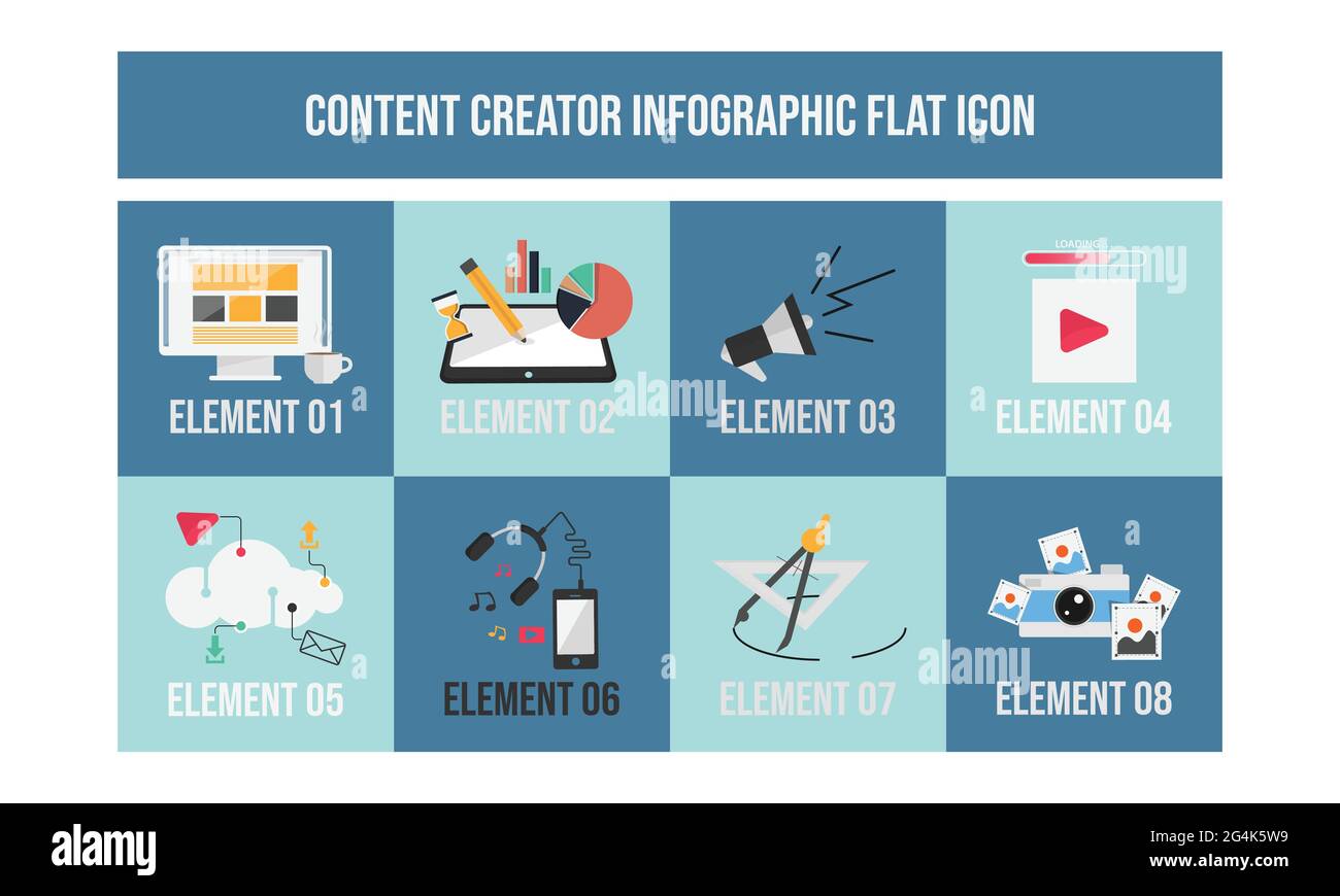 Flaches Design Konzept der Content Creator Illustration. Modernes flaches Design Konzept von Freelancer Blogger Content Creator Illustration Vektor Stock Vektor