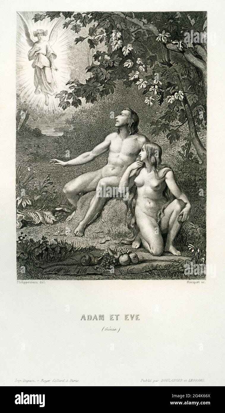Frankreich, Paris, Adam und Eva, Stahlstich von Mocquet nach Philippoteaux, (19. Jahrhundert), Artist's COPYRIGHT MUSS NICHT GEKLERT WERDEN Stockfoto
