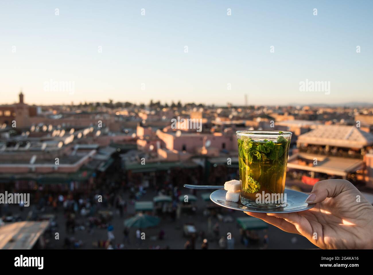 Minztee, Djemaa el Fna Platz, Marrakesch, Marokko, Nordafrika, Afrika Stockfoto